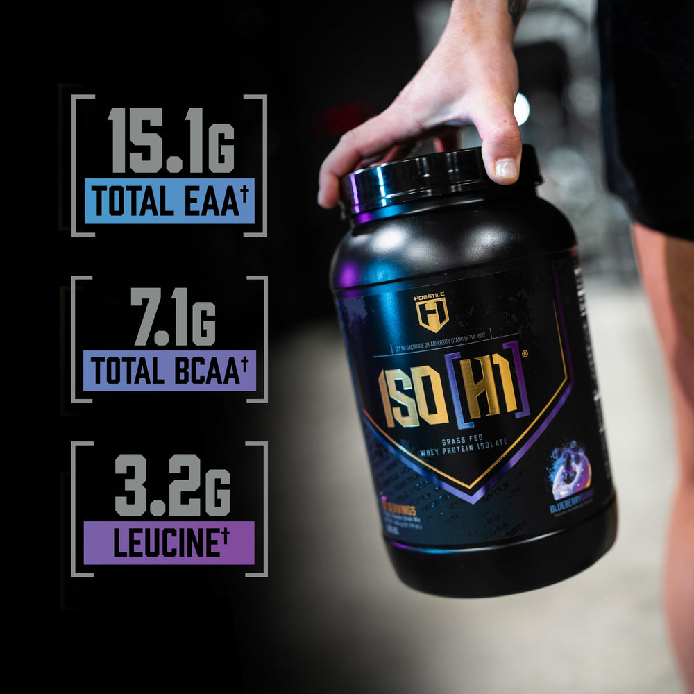 HOSSTILE ISO grass-fed whey scoop showing convenient serving.
