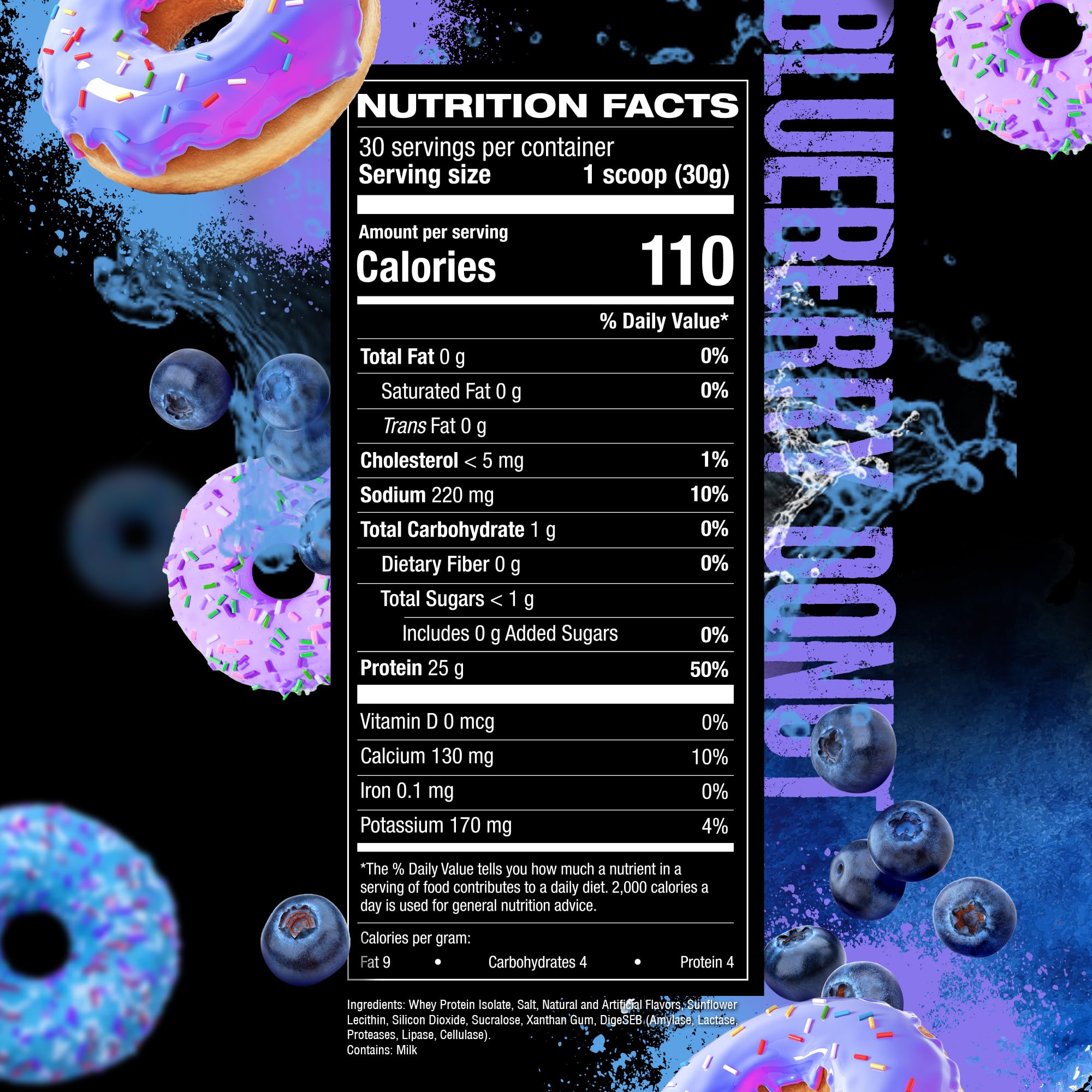 HOSSTILE ISO blue blueberry donut flavor indicating tasty nutrition shake.