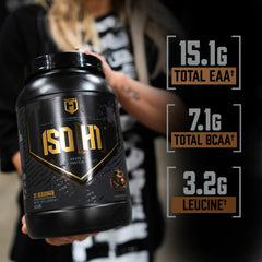 Hosstile ISO whey being poured into a shaker for fast absorption