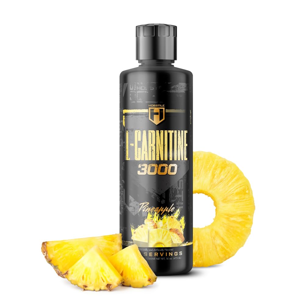HOSSTILE Liquid L-Carnitine bottle shows 3,000 mg per serving for energy support.