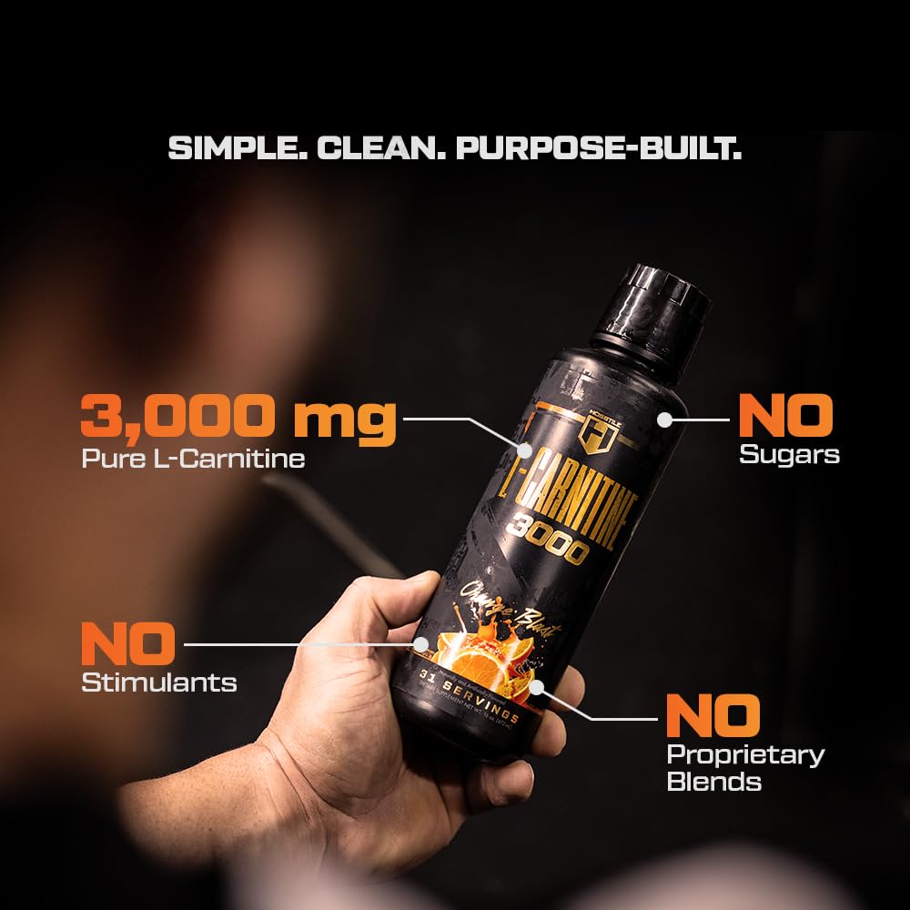 HOSSTILE Liquid L-Carnitine orange blast on a workout table for daily metabolic boost