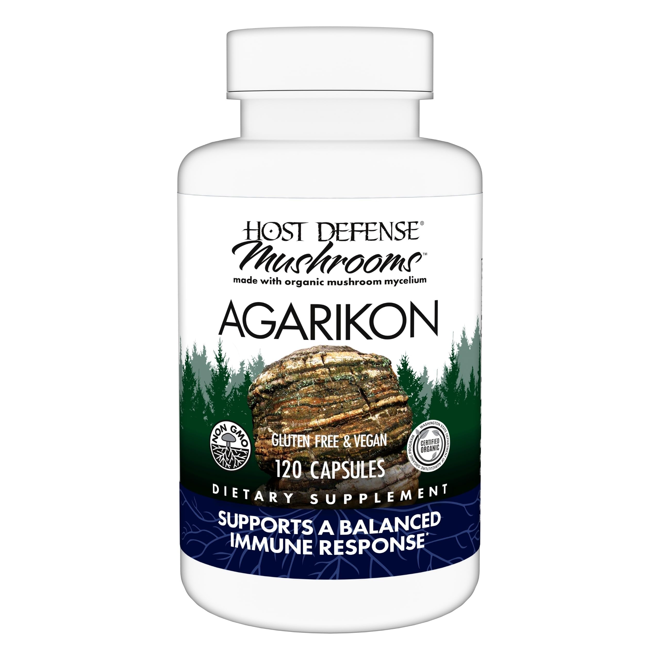 Host Defense Agarikon Capsules bottle for daily immune support.