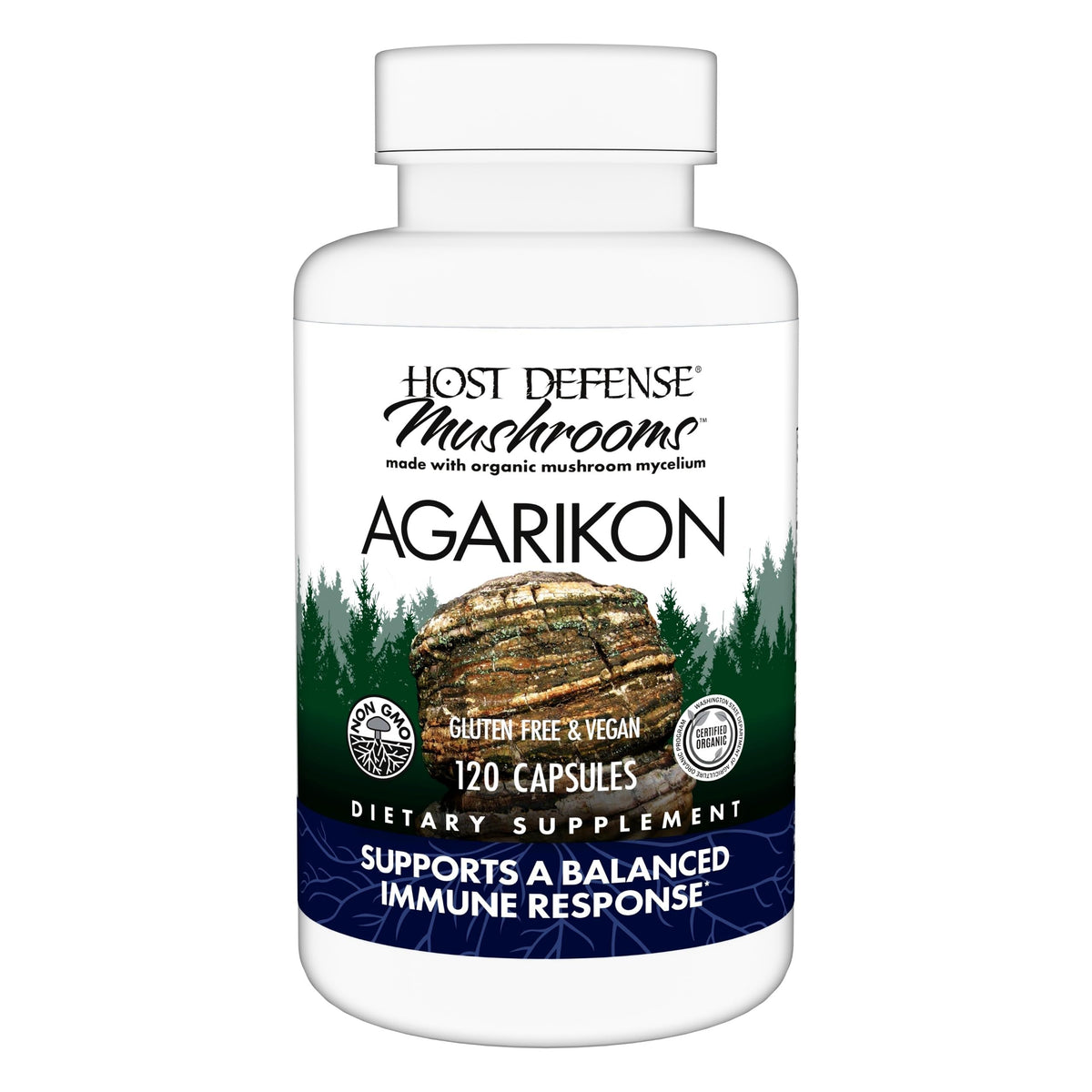 Host Defense Agarikon Capsules bottle for daily immune support.