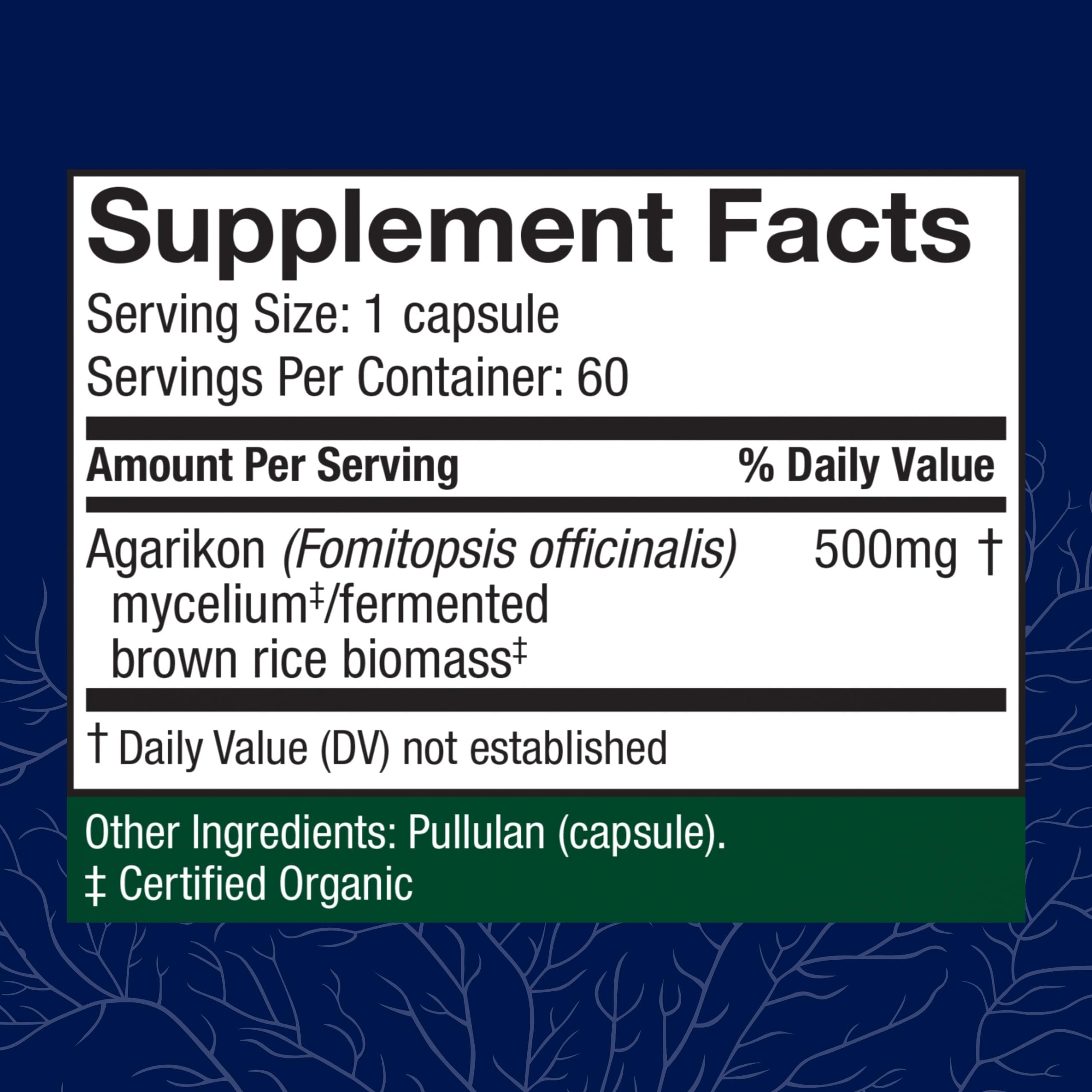 Host Defense Agarikon Capsules label closeup shows ingredients and branding