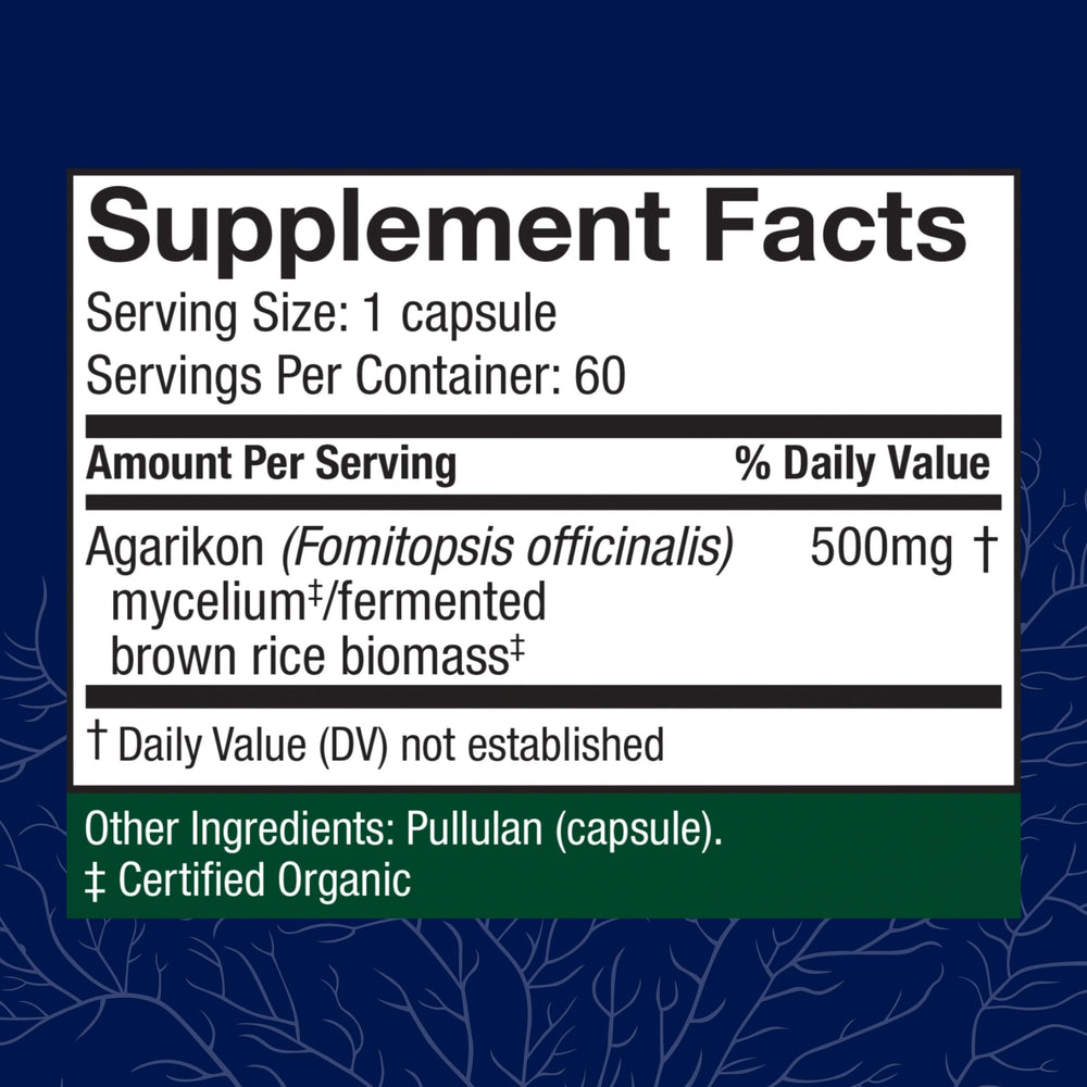 Host Defense Agarikon Capsules label closeup shows ingredients and branding