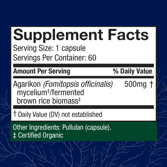 Host Defense Agarikon Capsules label closeup shows ingredients and branding
