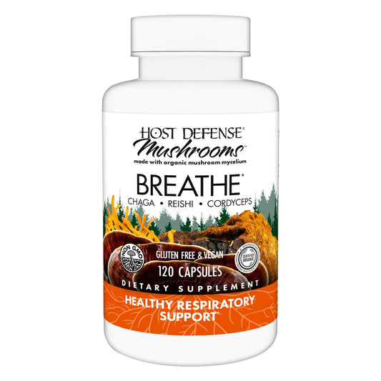 Host Defense Breathe capsules bottle-front for daily respiratory support.