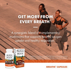 Host Defense Breathe ingredients include chaga, reishi, cordyceps for respiratory support.