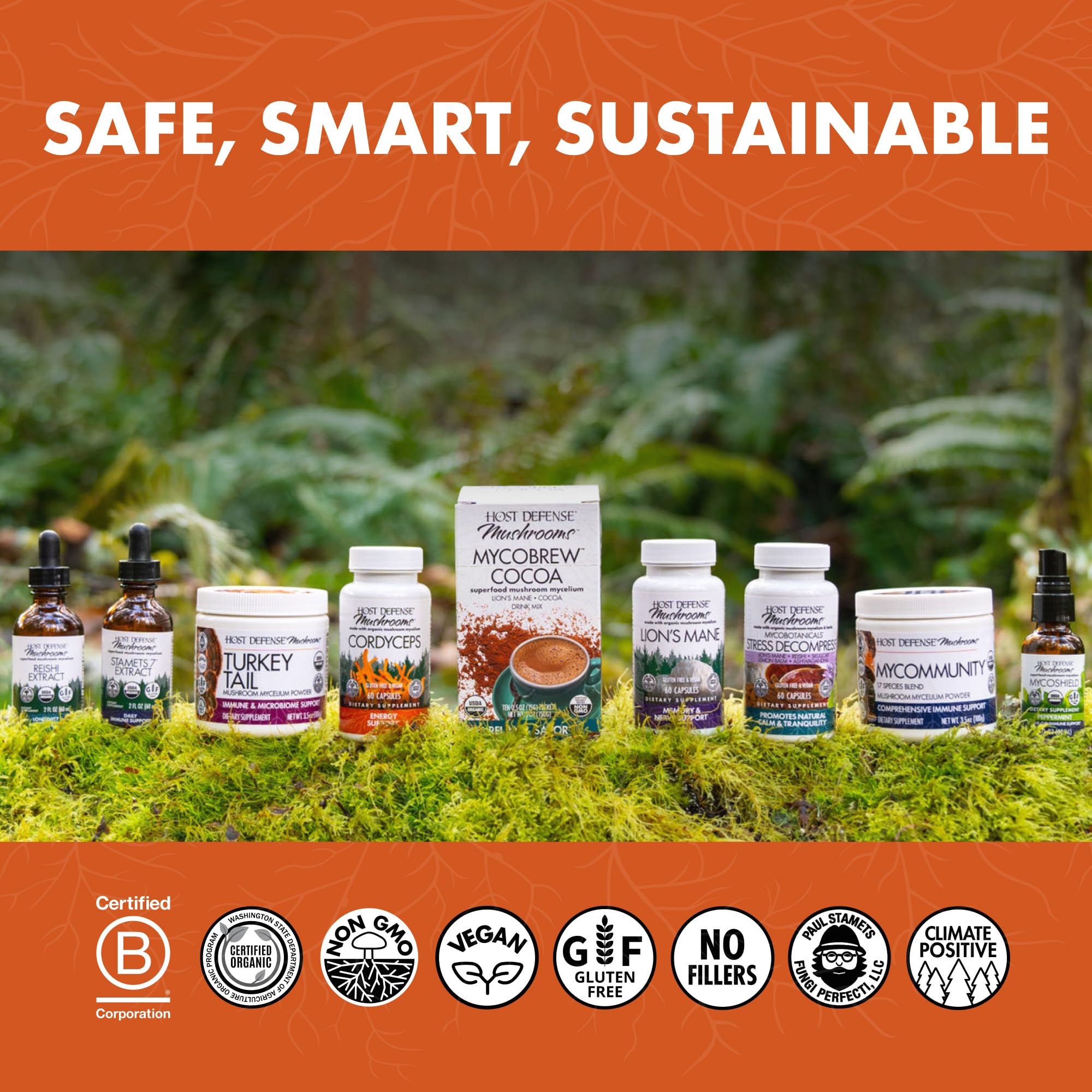 Host Defense Breathe capsules made in USA highlighting quality standards.