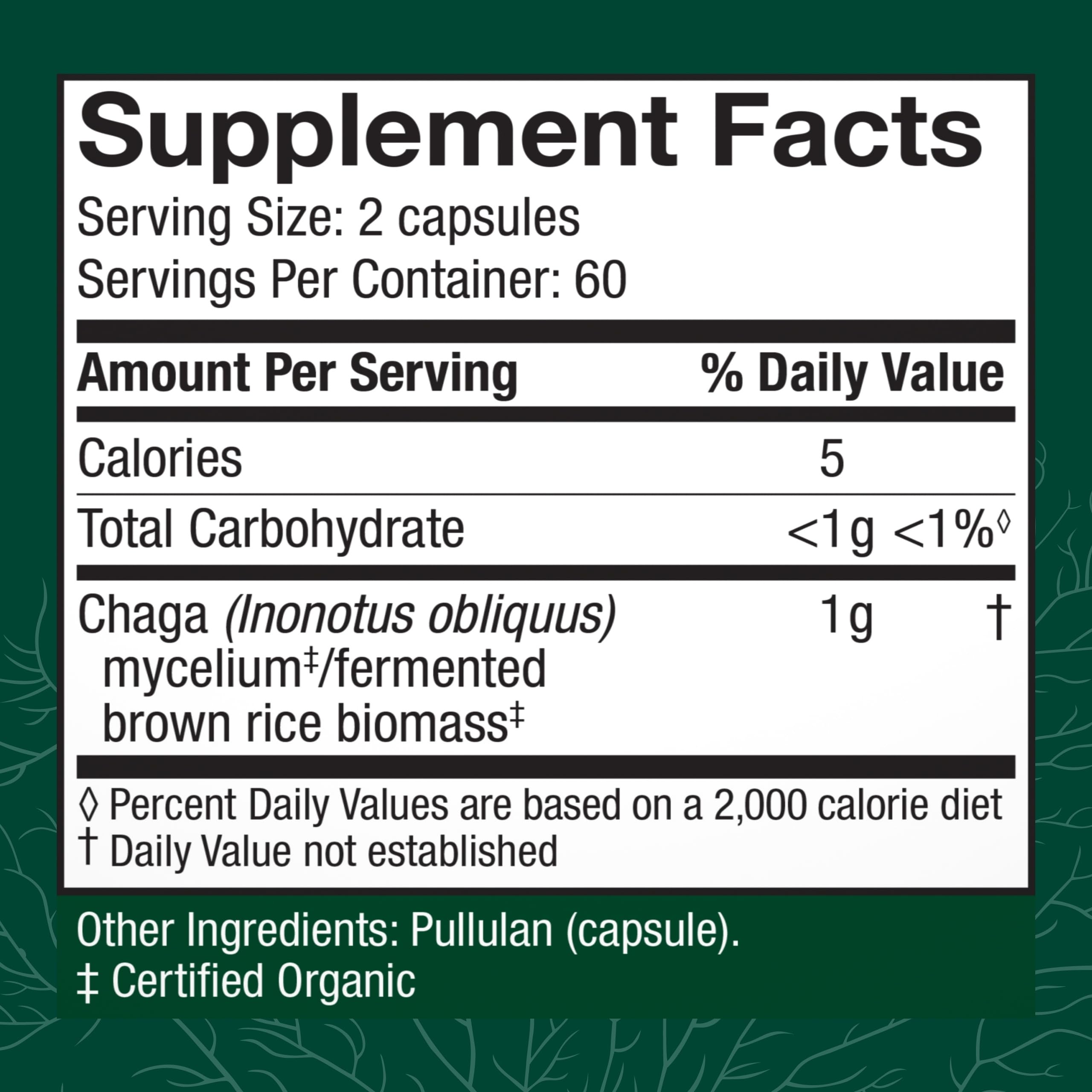 Back of Host Defense Chaga Capsules bottle with usage guidance for safe daily use