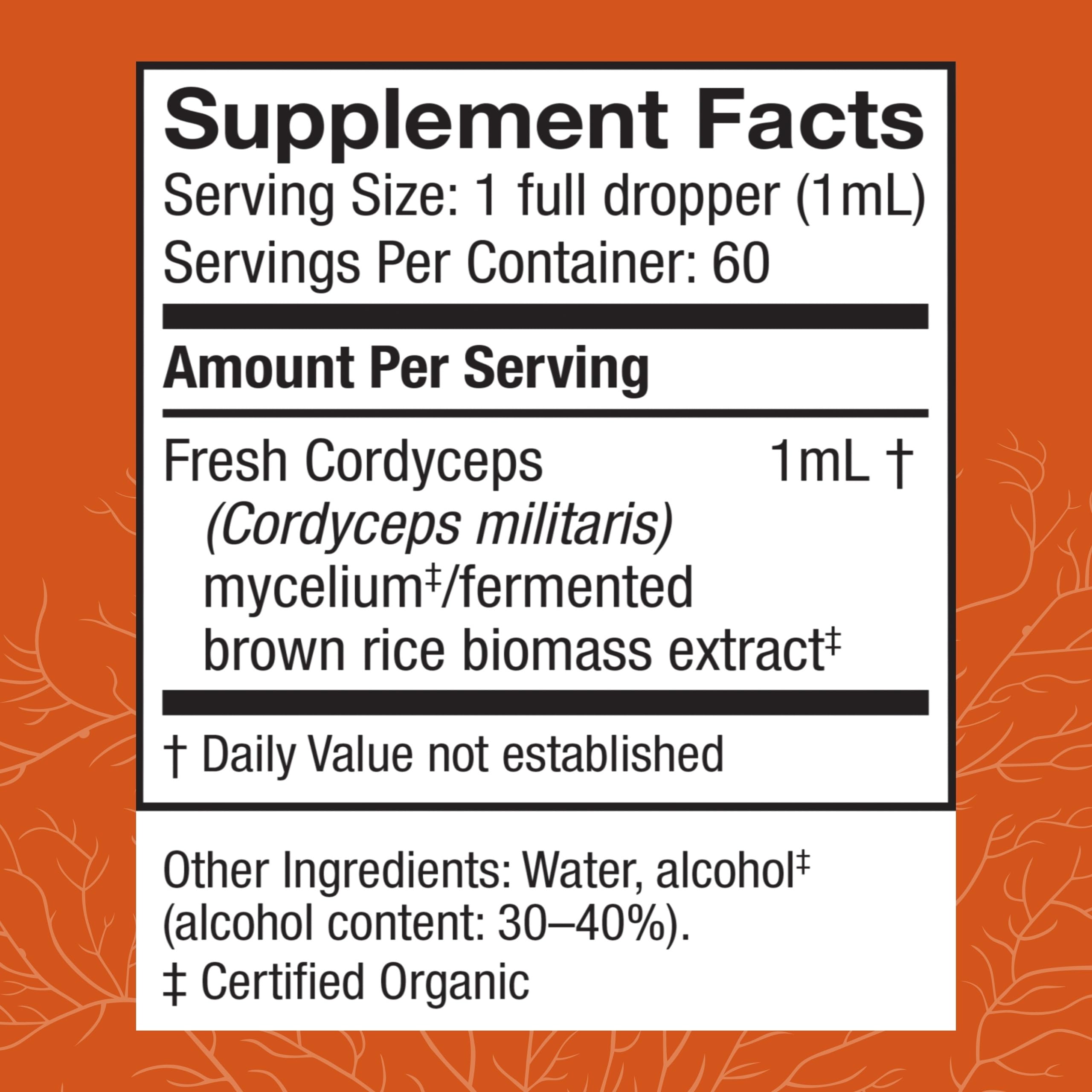 Host Defense Cordyceps extract dropper dispense shows daily use for immune support.