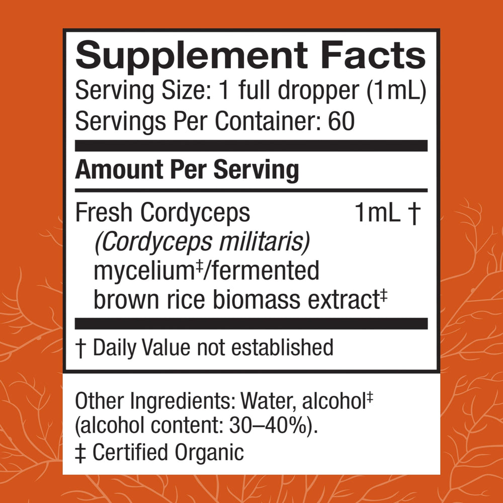 Host Defense Cordyceps extract dropper dispense shows daily use for immune support.