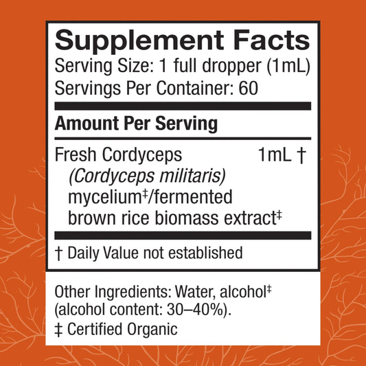 Host Defense Cordyceps extract dropper dispense shows daily use for immune support.