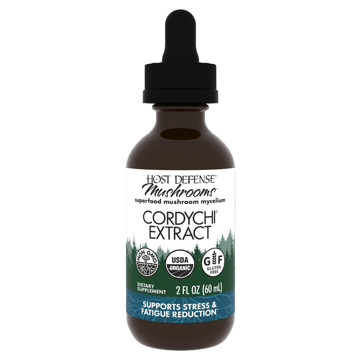 Host Defense CordyChi bottle and dropper highlighting energy support and immune balance.