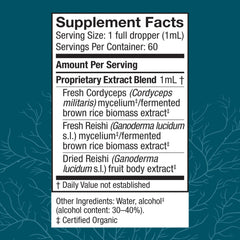 Host Defense CordyChi extract dropper with dosage guidance for daily use.