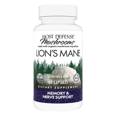 Host Defense Lion's Mane bottle pour for daily brain health support.