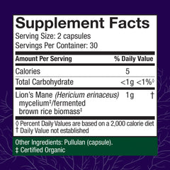 Host Defense Lion's Mane capsules close-up for focus and memory support.