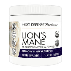 Host Defense Lion's Mane Powder bottle indicating brain health support.