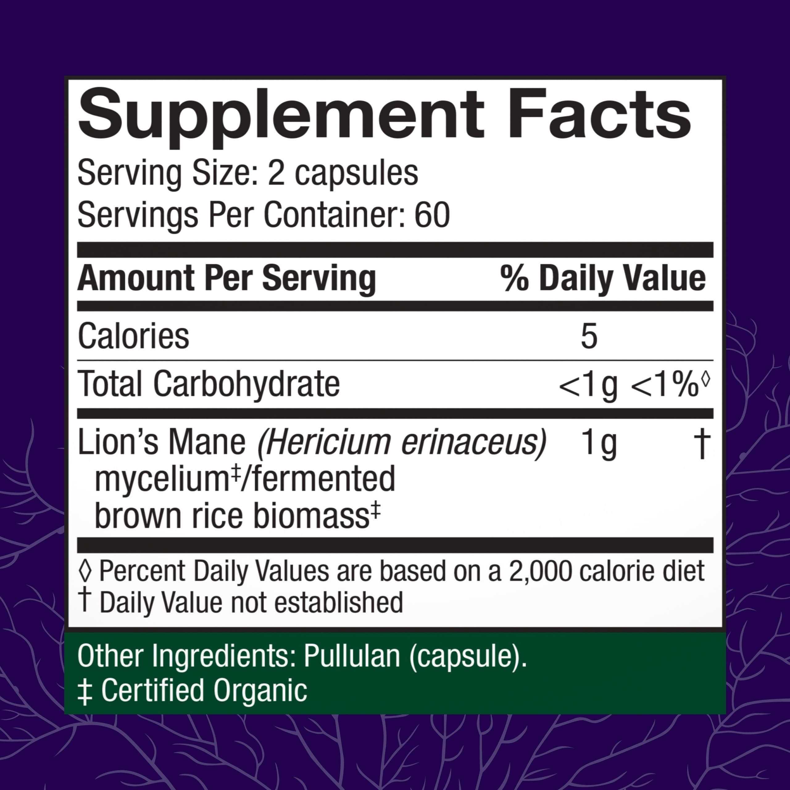 Host Defense Lion's Mane label closeup highlights organic and non-GMO features