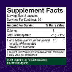 Host Defense Lion's Mane label closeup highlights organic and non-GMO features