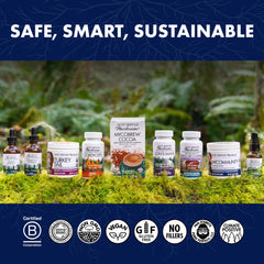 Host Defense Mushrooms branding packaging emphasizes organic, USA-made origin