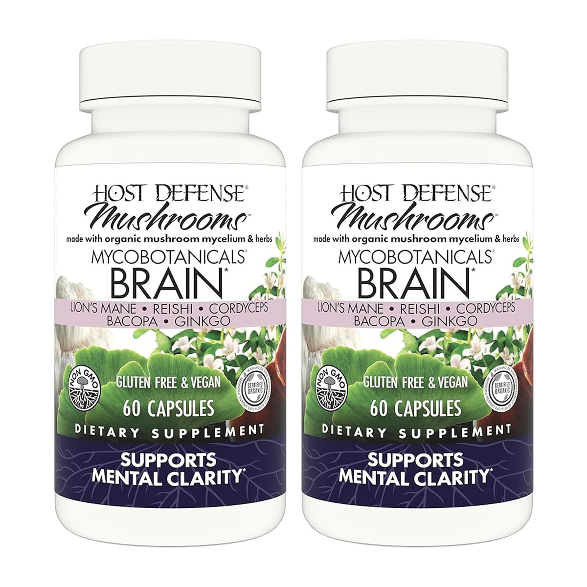 Host Defense MycoBotanicals Brain Capsules bottle front highlighting brain health support