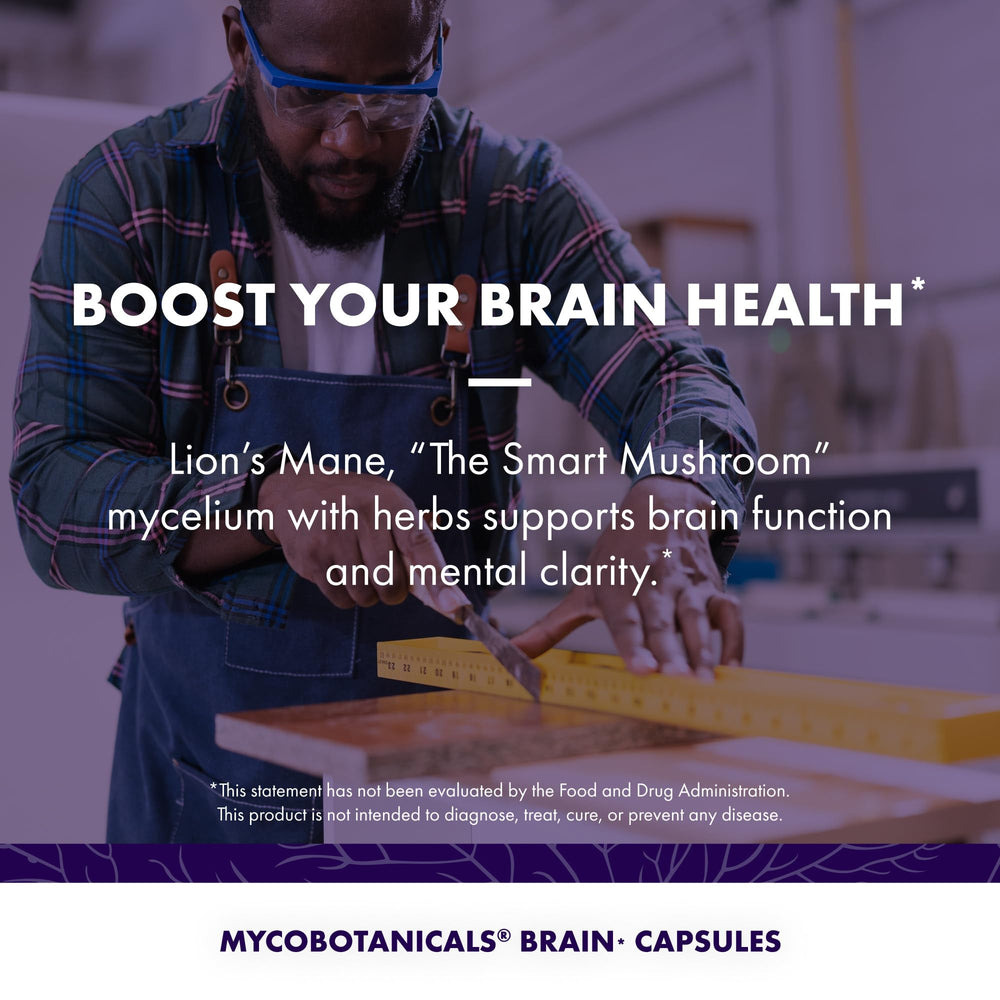 Host Defense MycoBotanicals Brain Capsules with glass of water for easy daily use