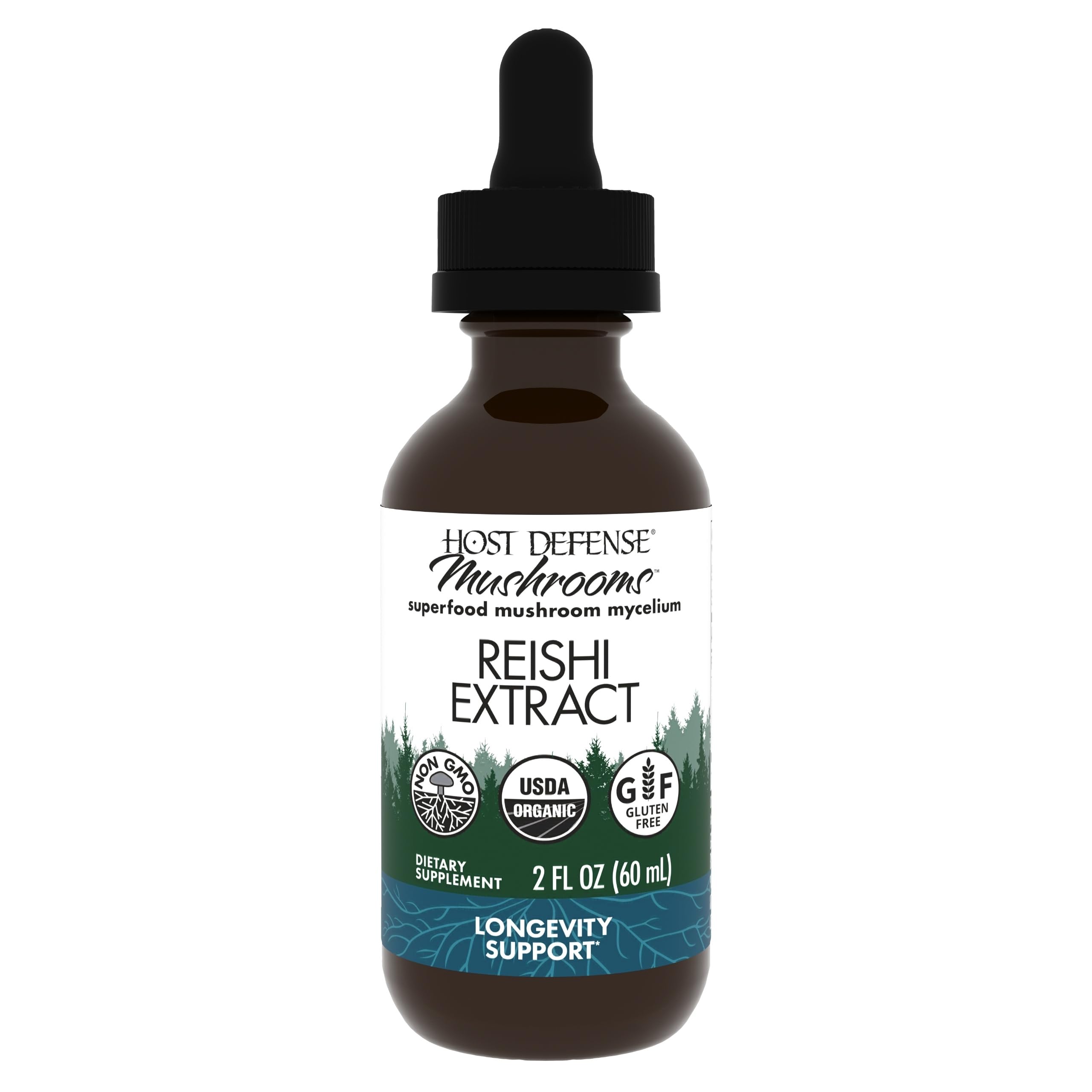 Host Defense Reishi Extract bottle with dropper ready for daily immune support.