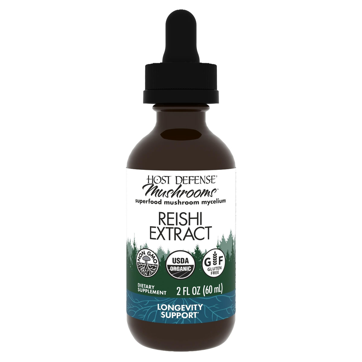 Host Defense Reishi Extract bottle with dropper ready for daily immune support.