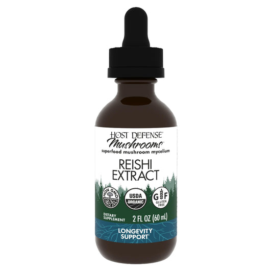 Host Defense Reishi Extract bottle with dropper ready for daily immune support.
