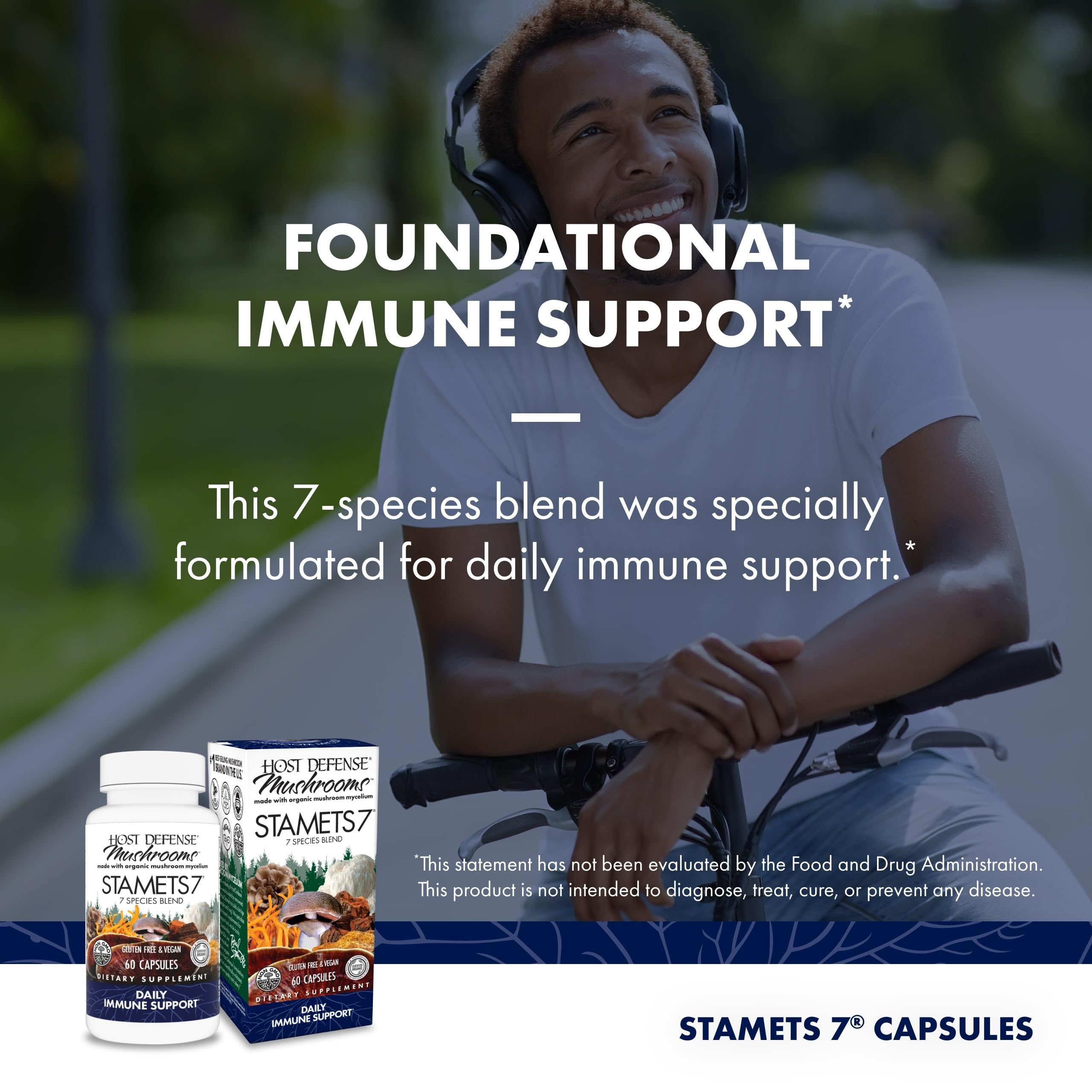 Host Defense Stamets 7 Cordyceps and Reishi capsule scene.