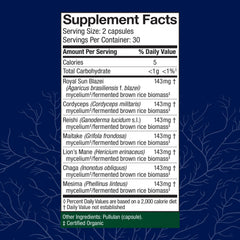 Host Defense Stamets 7 label graphic highlights seven-mushroom formula.