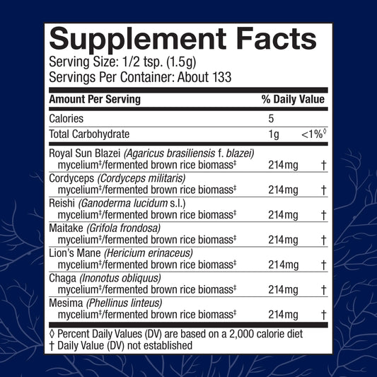 Host Defense Stamets 7 powder dispense scoop enables easy daily dosing.