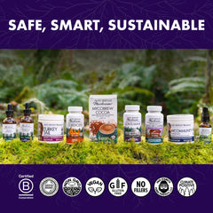 Host Defense Stamets 7 bottle highlights a seven-species mushroom blend for wellness.