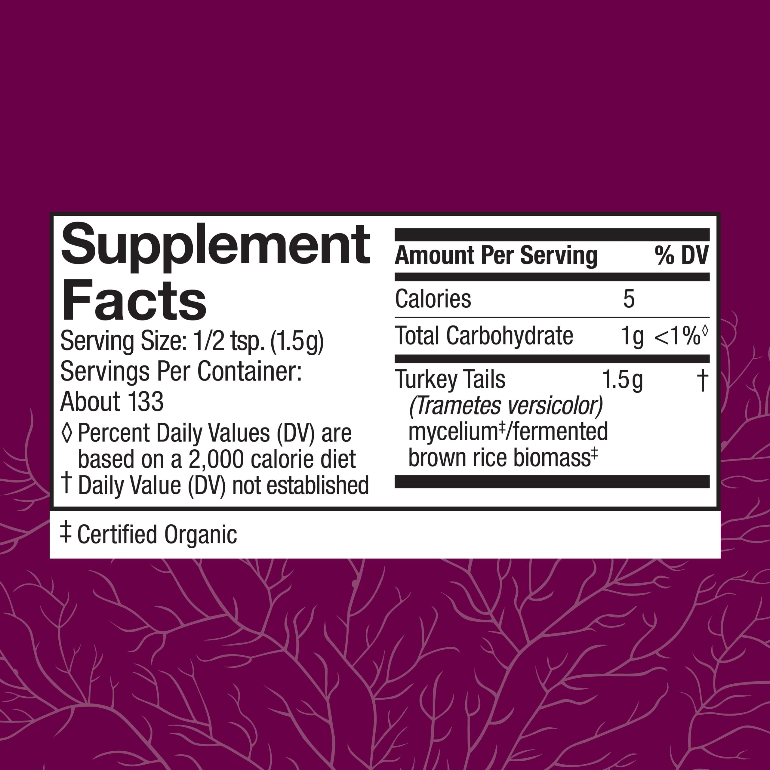 Host Defense Turkey Tail powder scoop with prebiotics for gut microbiome support