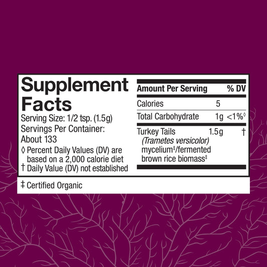 Host Defense Turkey Tail powder scoop with prebiotics for gut microbiome support