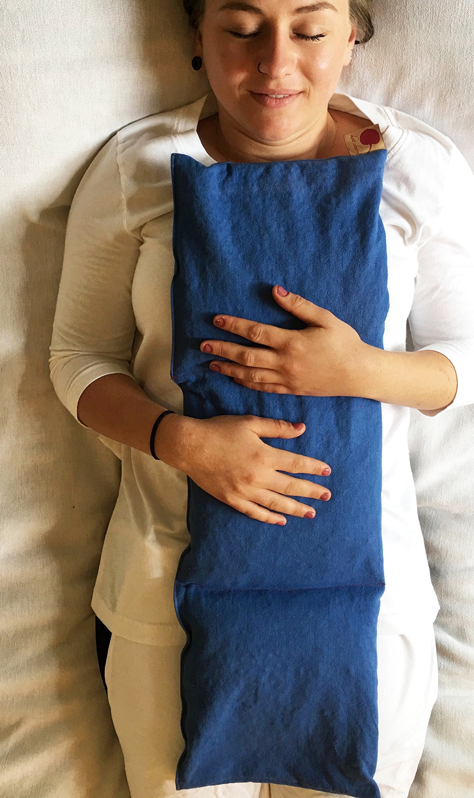 Hot Cherry Triple Square pillow prepared for cold therapy in a freezer bag