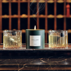 Hotel Lobby Candle Aspen cedarwood closeup highlights woody notes for cozy evenings