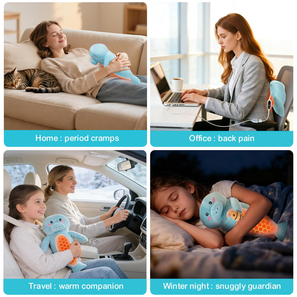 HOTHUGZ heating pad plush shows USB power for portable warmth.
