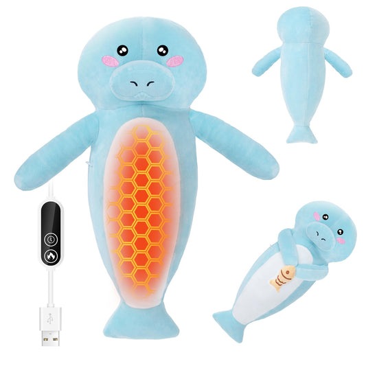 HOTHUGZ manatee heating pad plush front view for warm, comforting hugs.