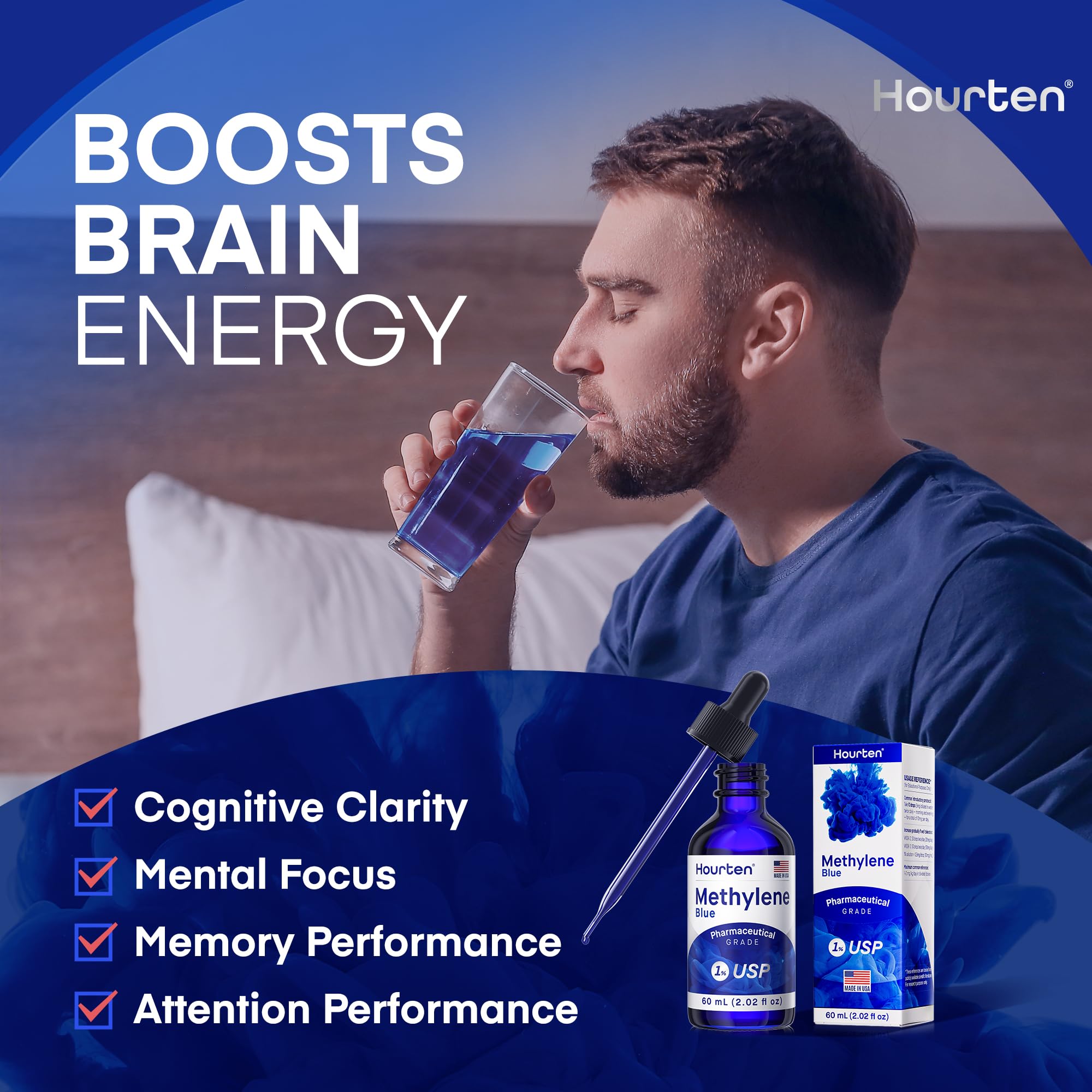 Hourten Methylene Blue Drops precision dropper for mess-free dispensing.