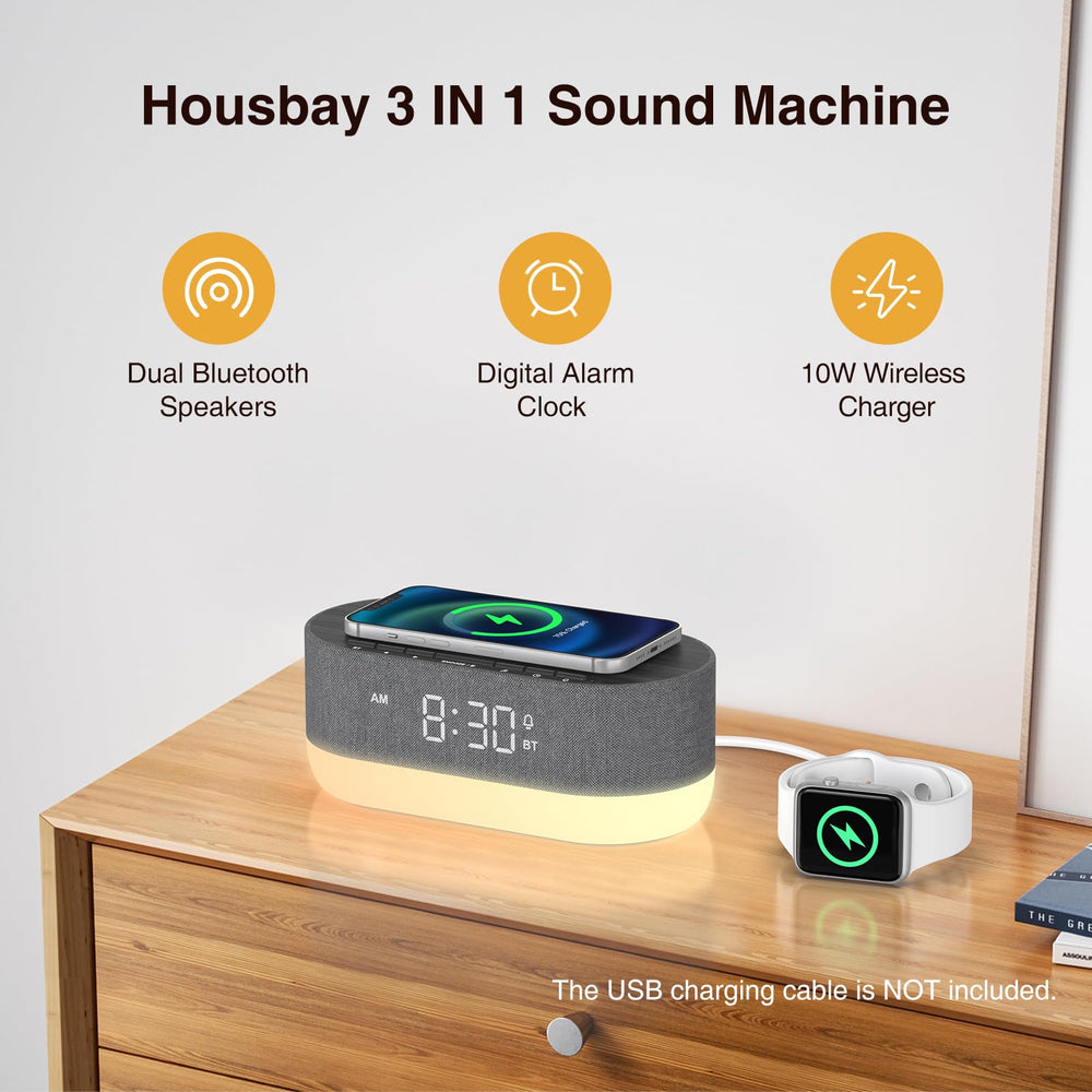 HOUSBAY alarm clock display on the device for gentle wake-ups.