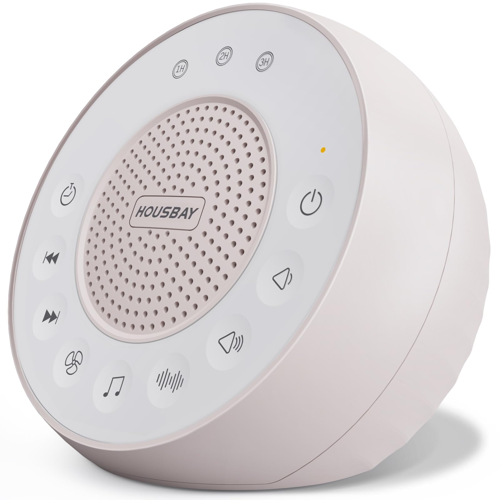 HOUSBAY White Noise Machine front view showing compact bedside design for peaceful sleep