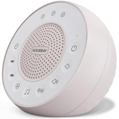 HOUSBAY White Noise Machine front view showing compact bedside design for peaceful sleep