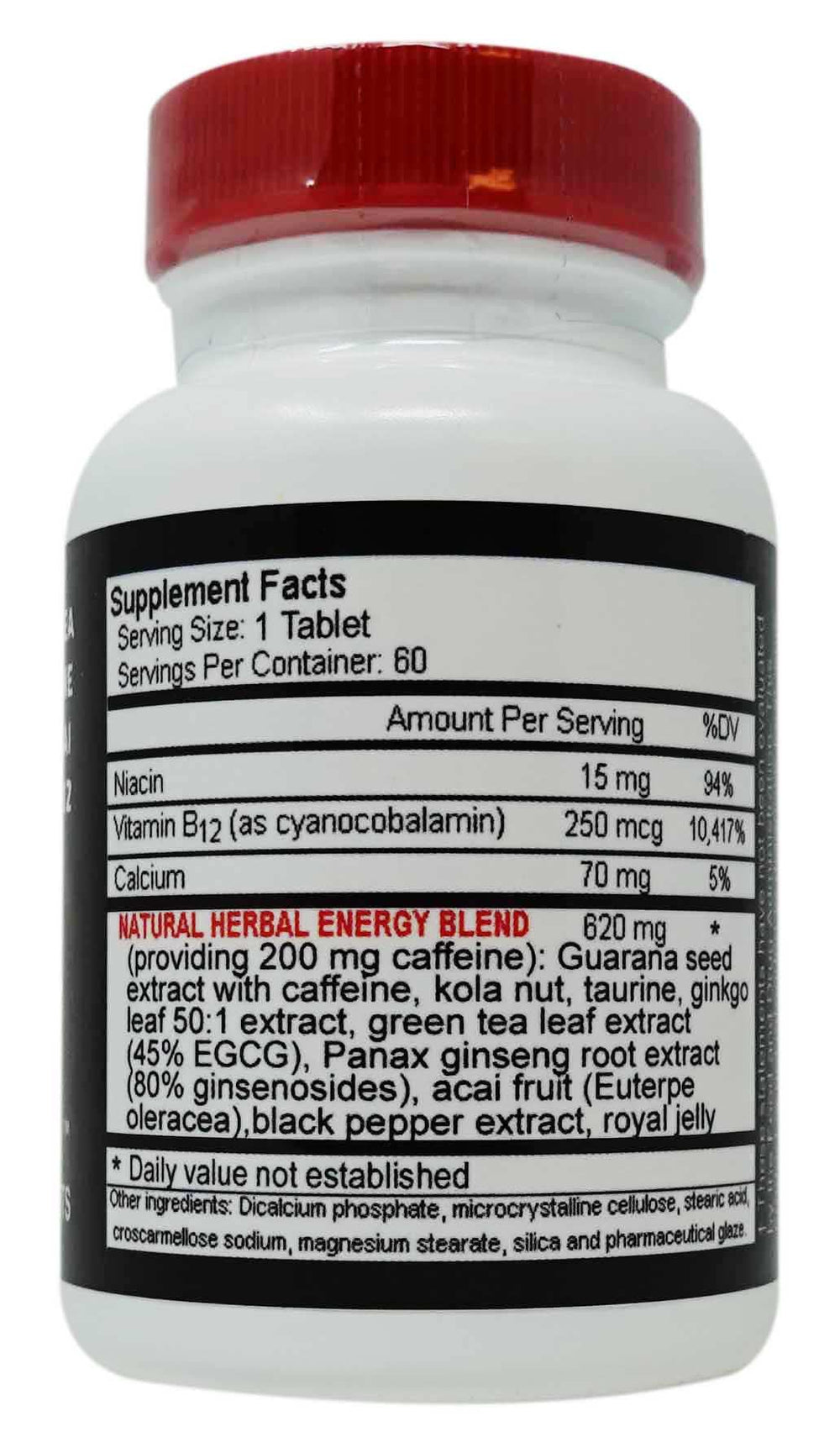 House of David Energy Blaster bottle label highlighting natural ingredients and caffeine source.