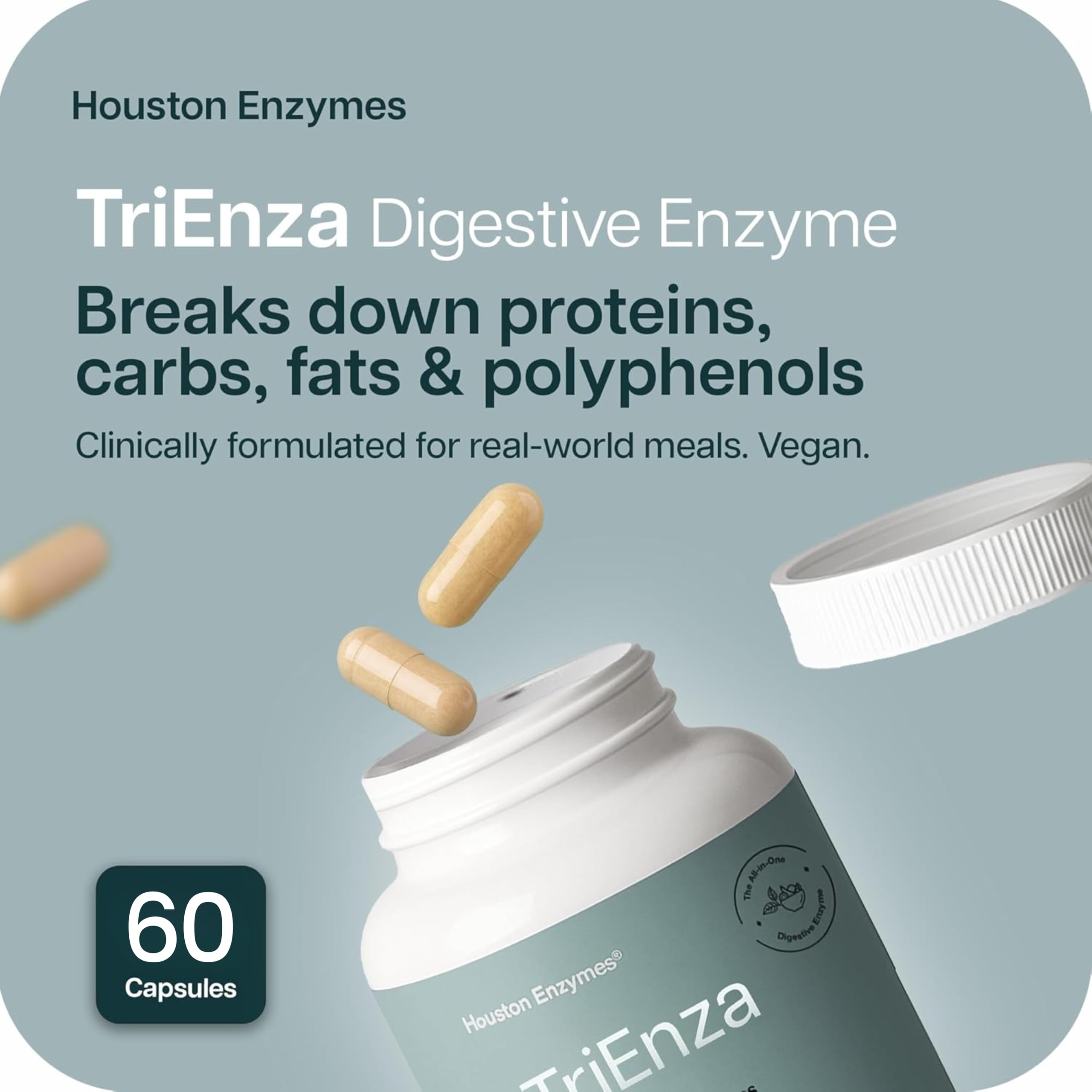 Houston Enzymes TriEnza chewables close-up demonstrates versatile format for on-the-go use.