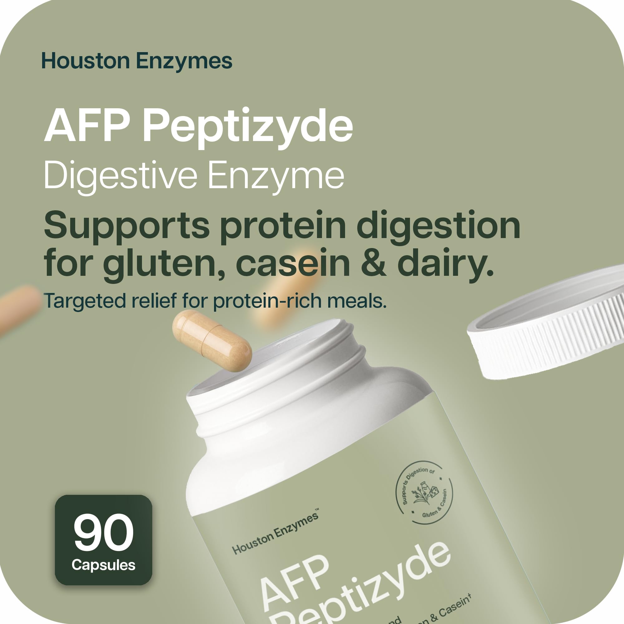 Houston Enzymes AFP Peptizyde bottle back highlights usage directions.