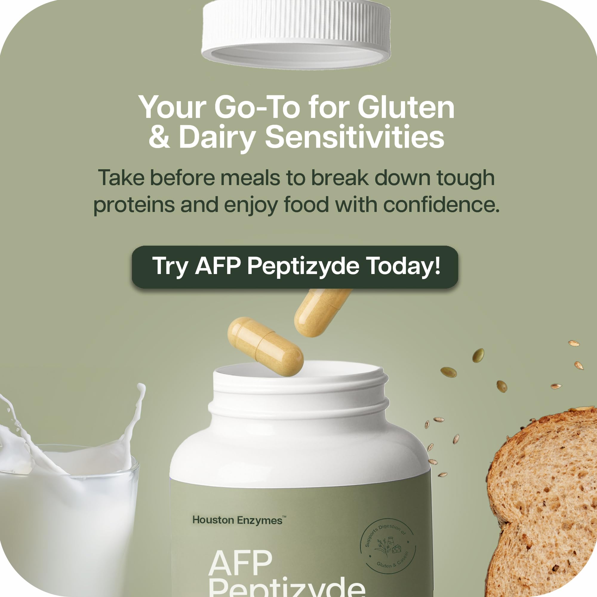 Houston Enzymes AFP Peptizyde label confirms USA-made quality.