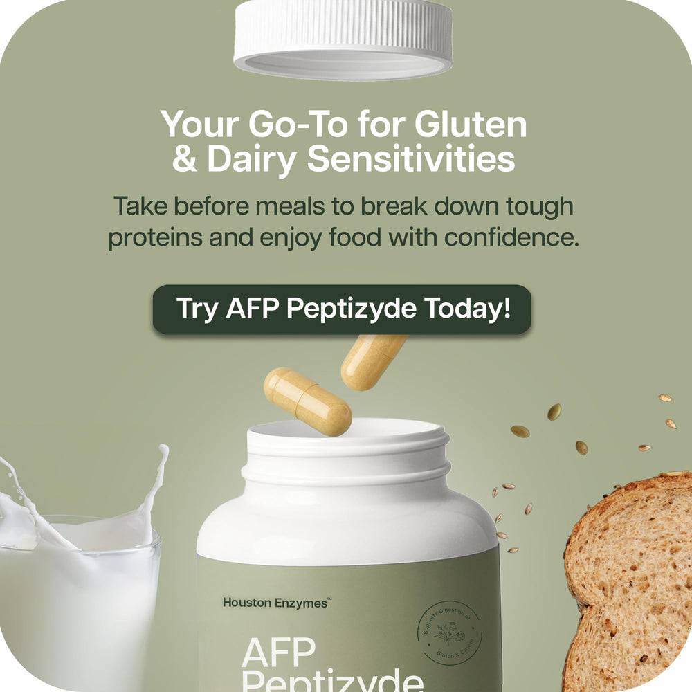 Houston Enzymes AFP Peptizyde label confirms USA-made quality.