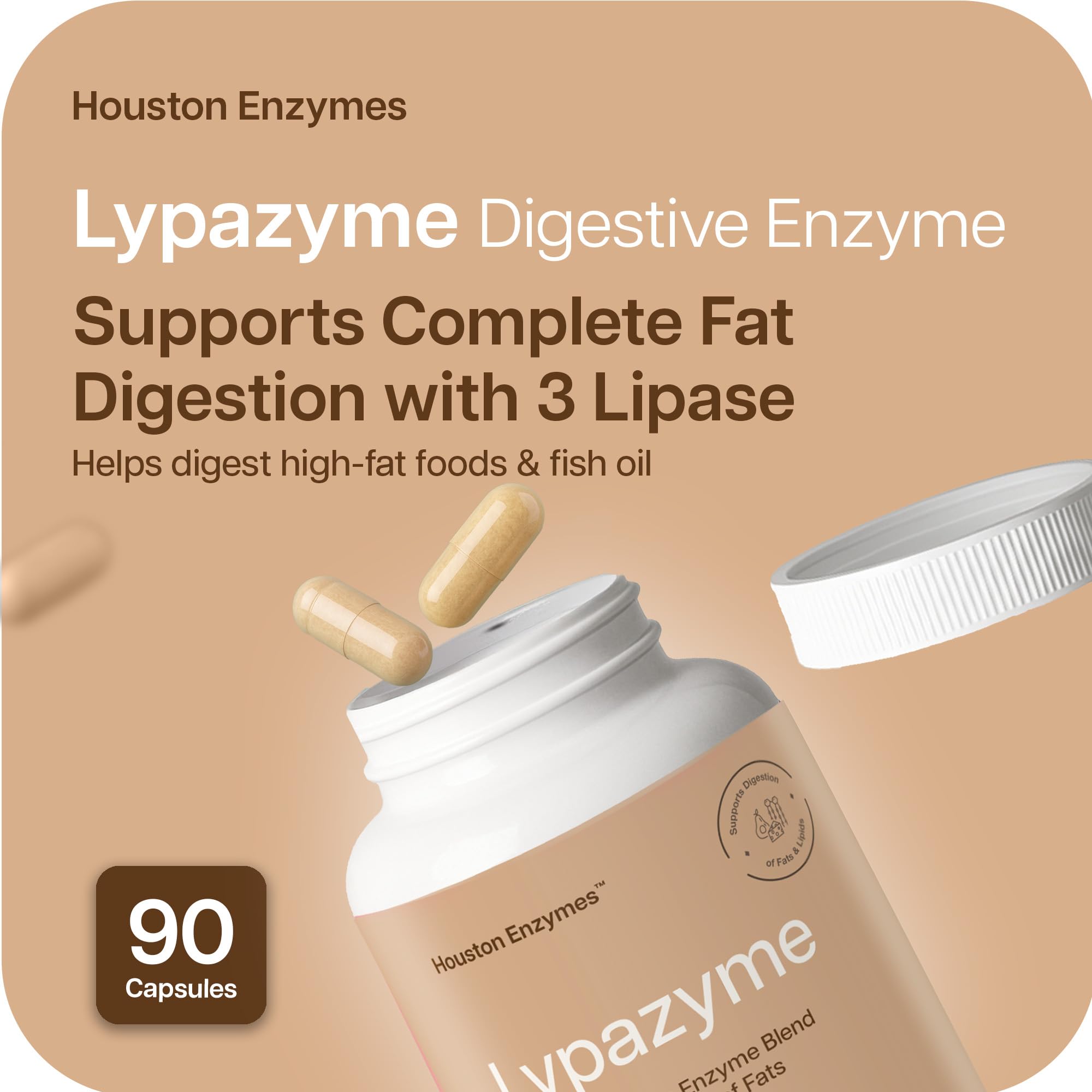 Houston Enzymes Lypazyme 3-enzyme blend diagram showing fat breakdown synergy